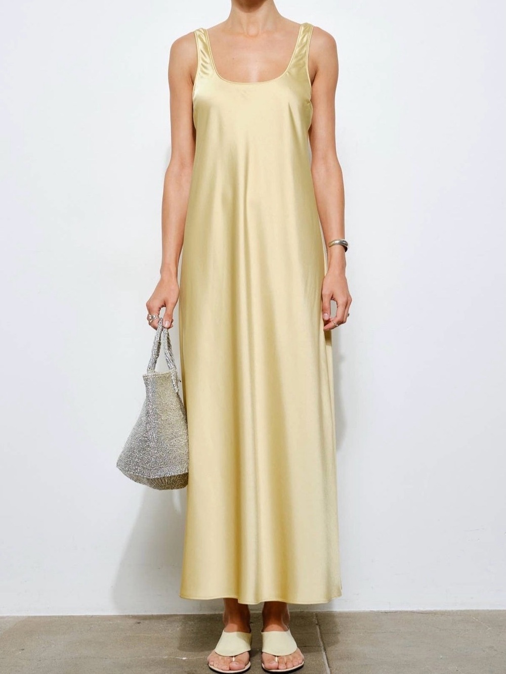 Sleeveless Satin Maxi Dress in Yellow - Picture 1 of 4